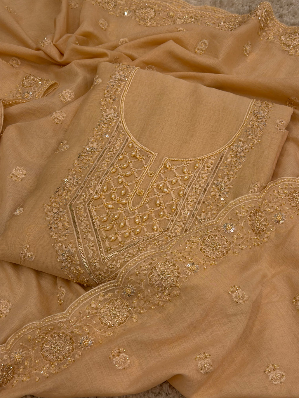 Hand-Embellished Chanderi Cotton Suit Set