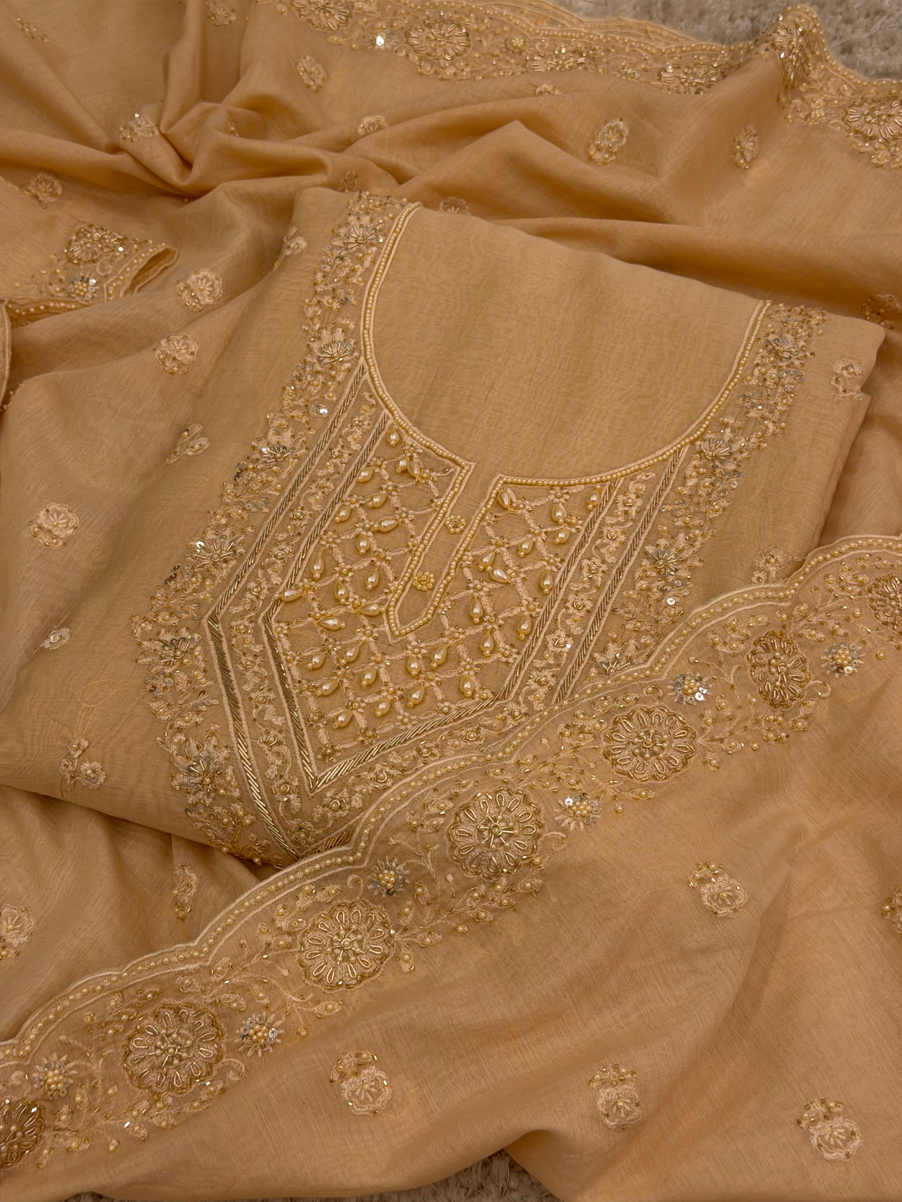 Hand-Embellished Chanderi Cotton Suit Set
