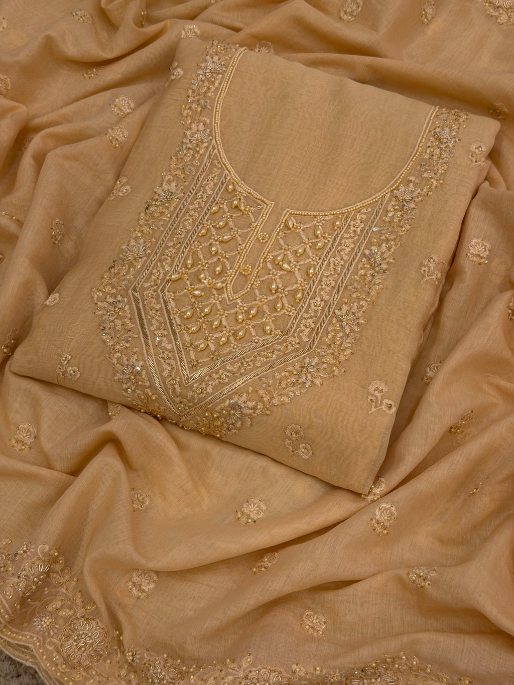 Hand-Embellished Chanderi Cotton Suit Set
