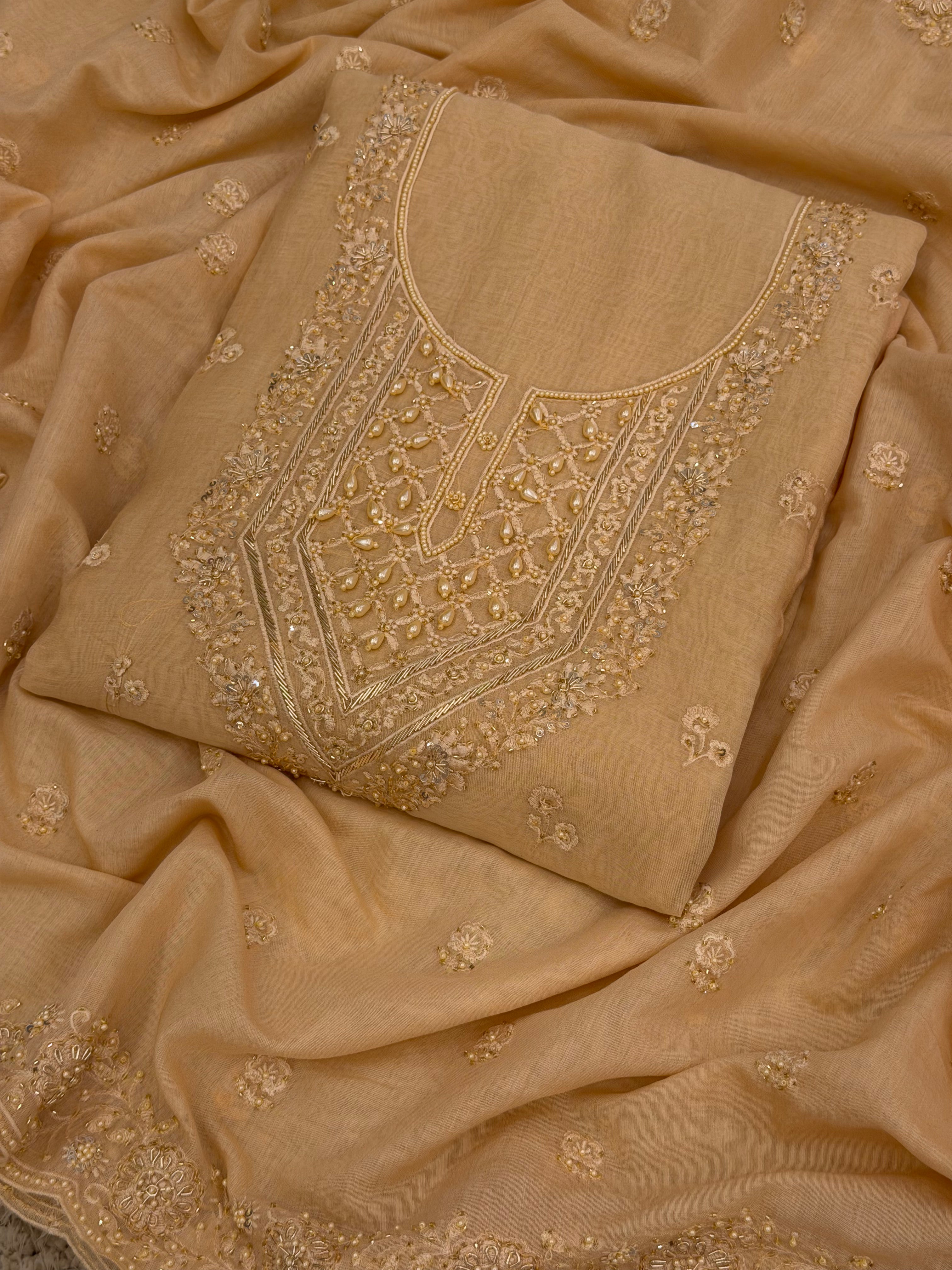 Hand-Embellished Chanderi Cotton Suit Set