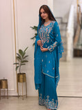 Azure Bloom Satin Embroidered Sharara Set