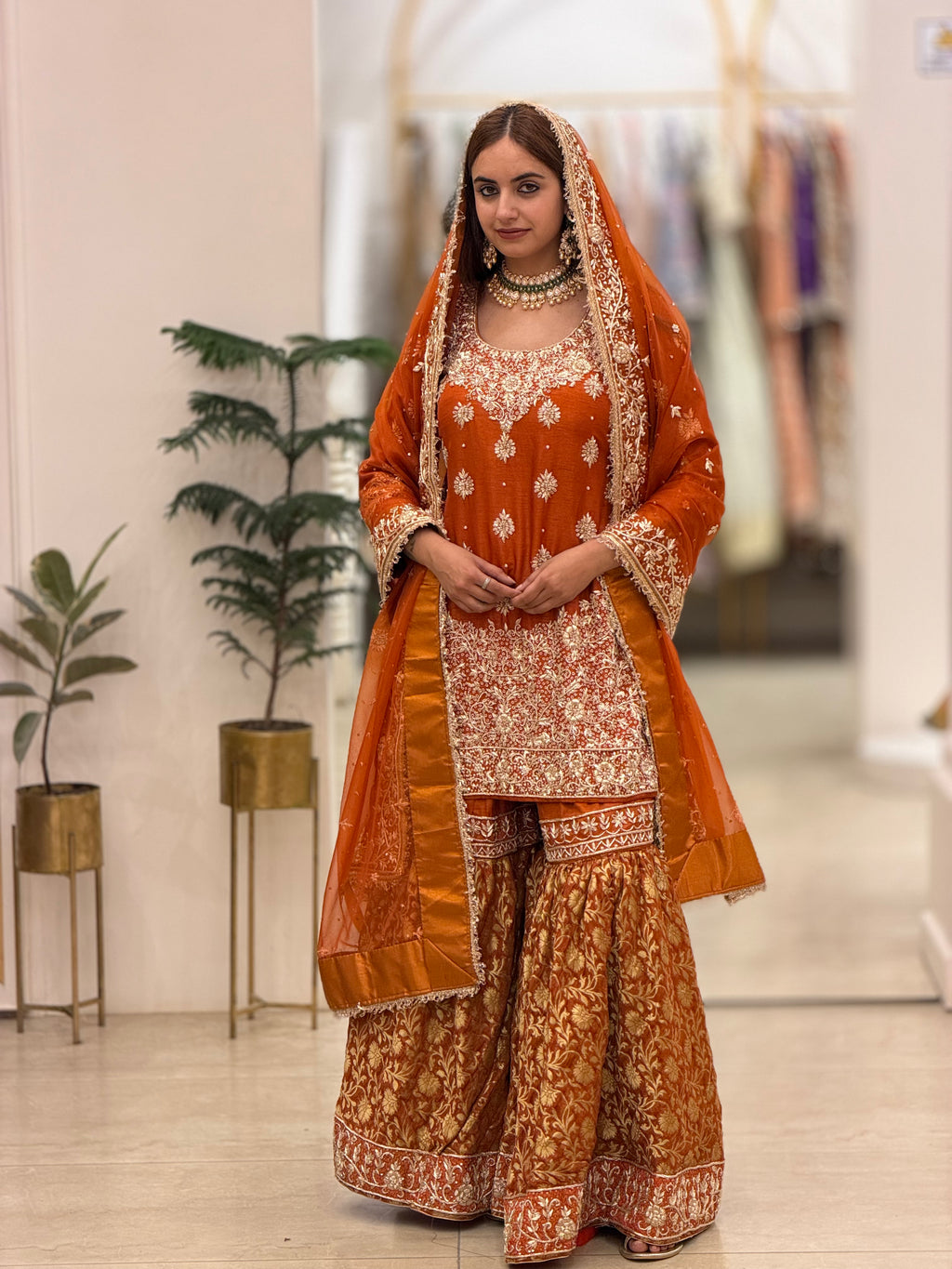 Luxury Silk Gharara Set with Dabka & Naqshi Handwork