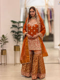 Luxury Silk Gharara Set with Dabka & Naqshi Handwork