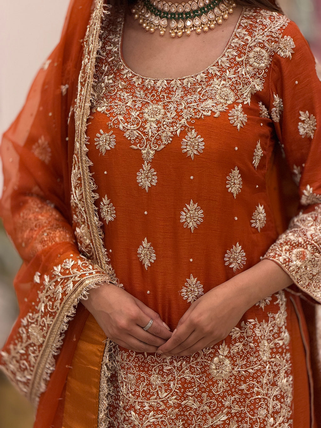 Luxury Silk Gharara Set with Dabka & Naqshi Handwork