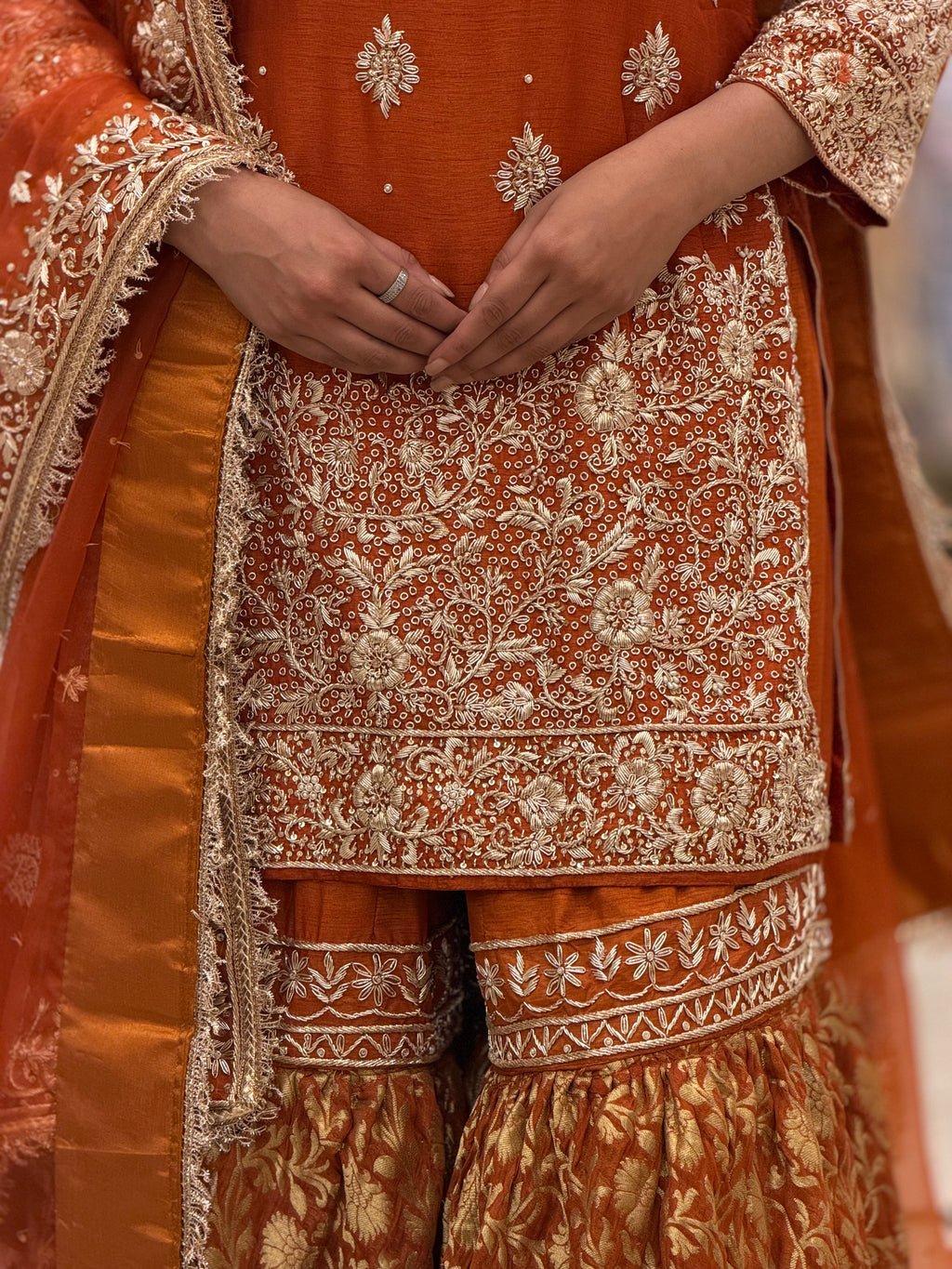 Luxury Silk Gharara Set with Dabka & Naqshi Handwork