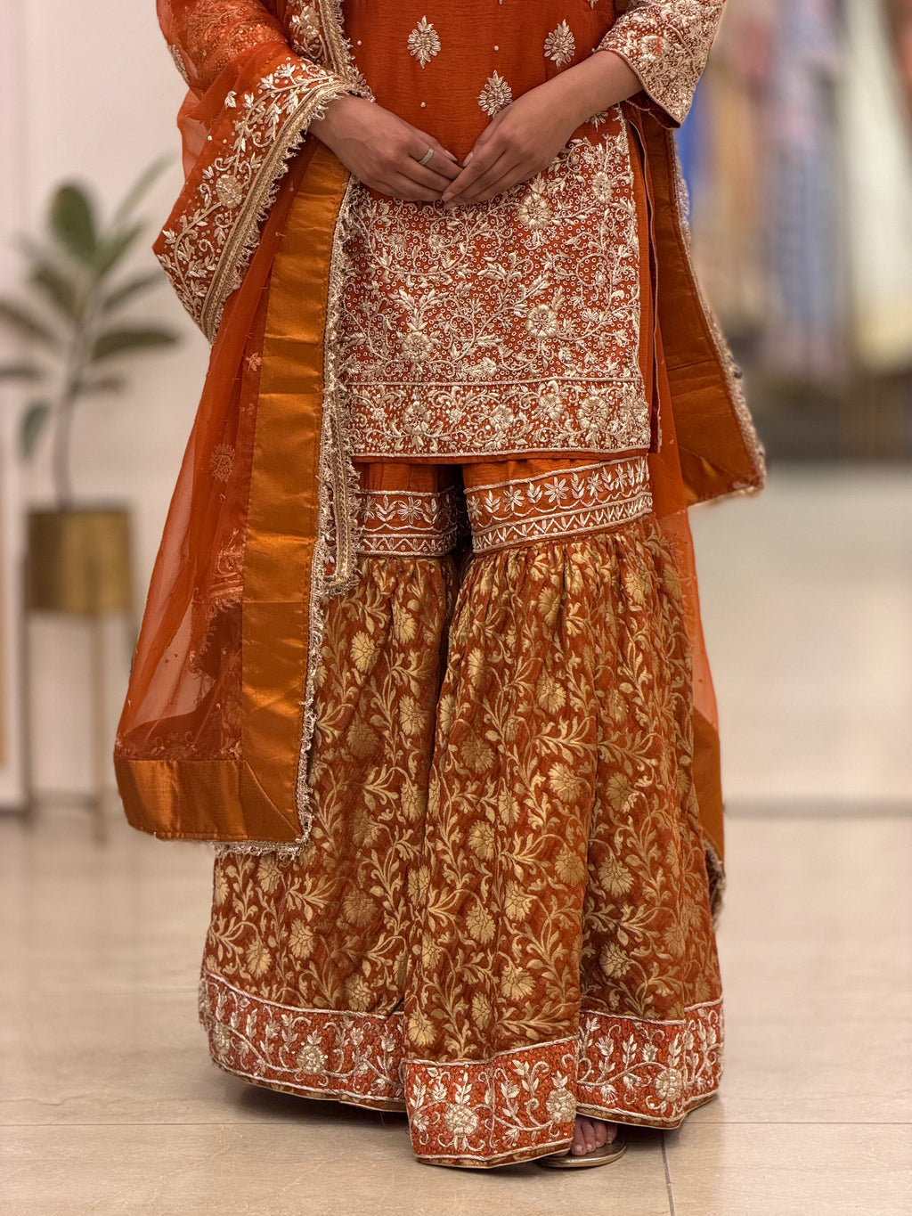 Luxury Silk Gharara Set with Dabka & Naqshi Handwork