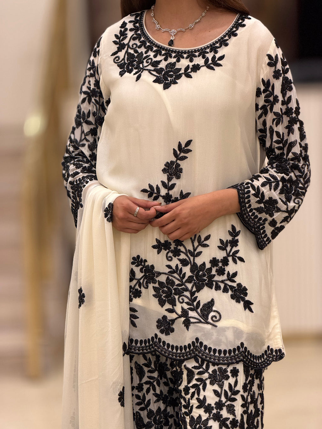 Luxury Chinon Hand-Beaded Embroidered Suit for Women