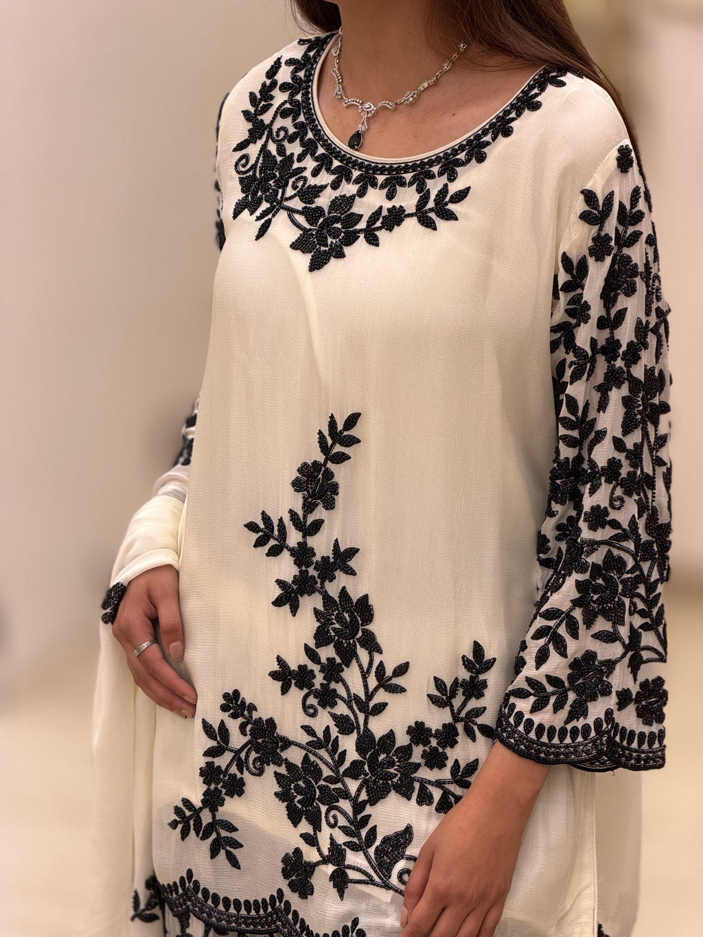 Luxury Chinon Hand-Beaded Embroidered Suit for Women