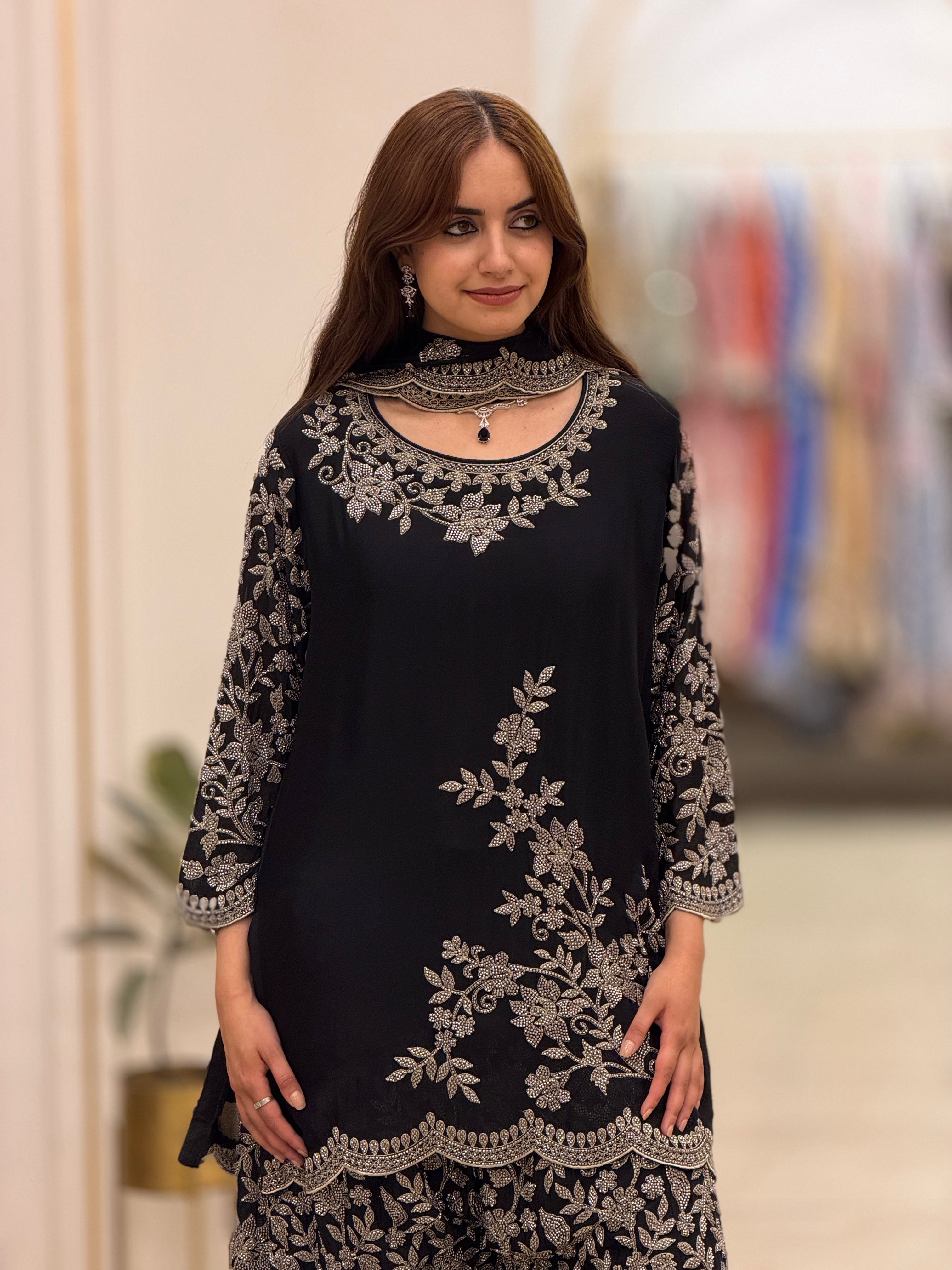 Luxury Chinon Hand-Beaded Embroidered Suit for Women