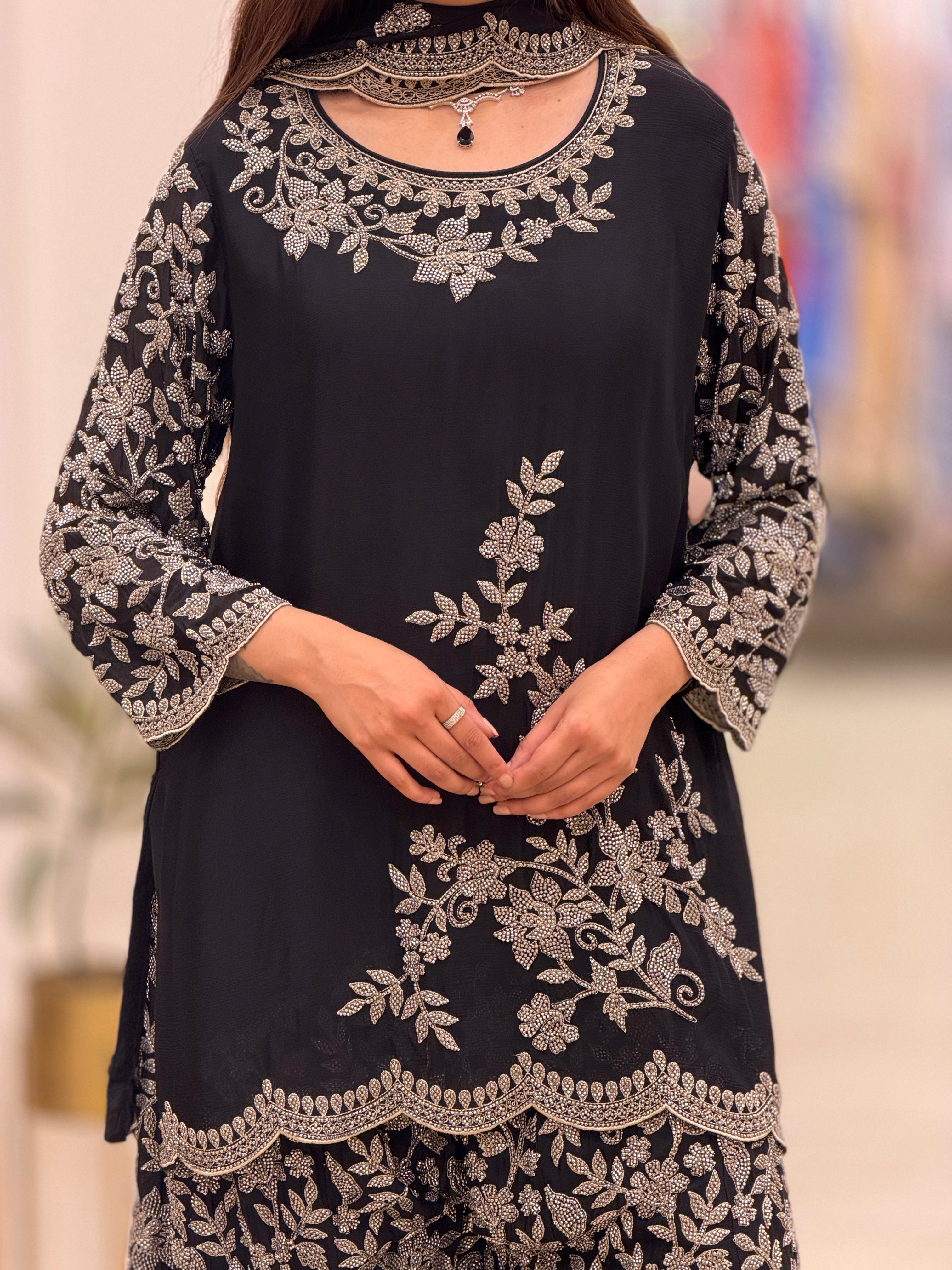 Luxury Chinon Hand-Beaded Embroidered Suit for Women