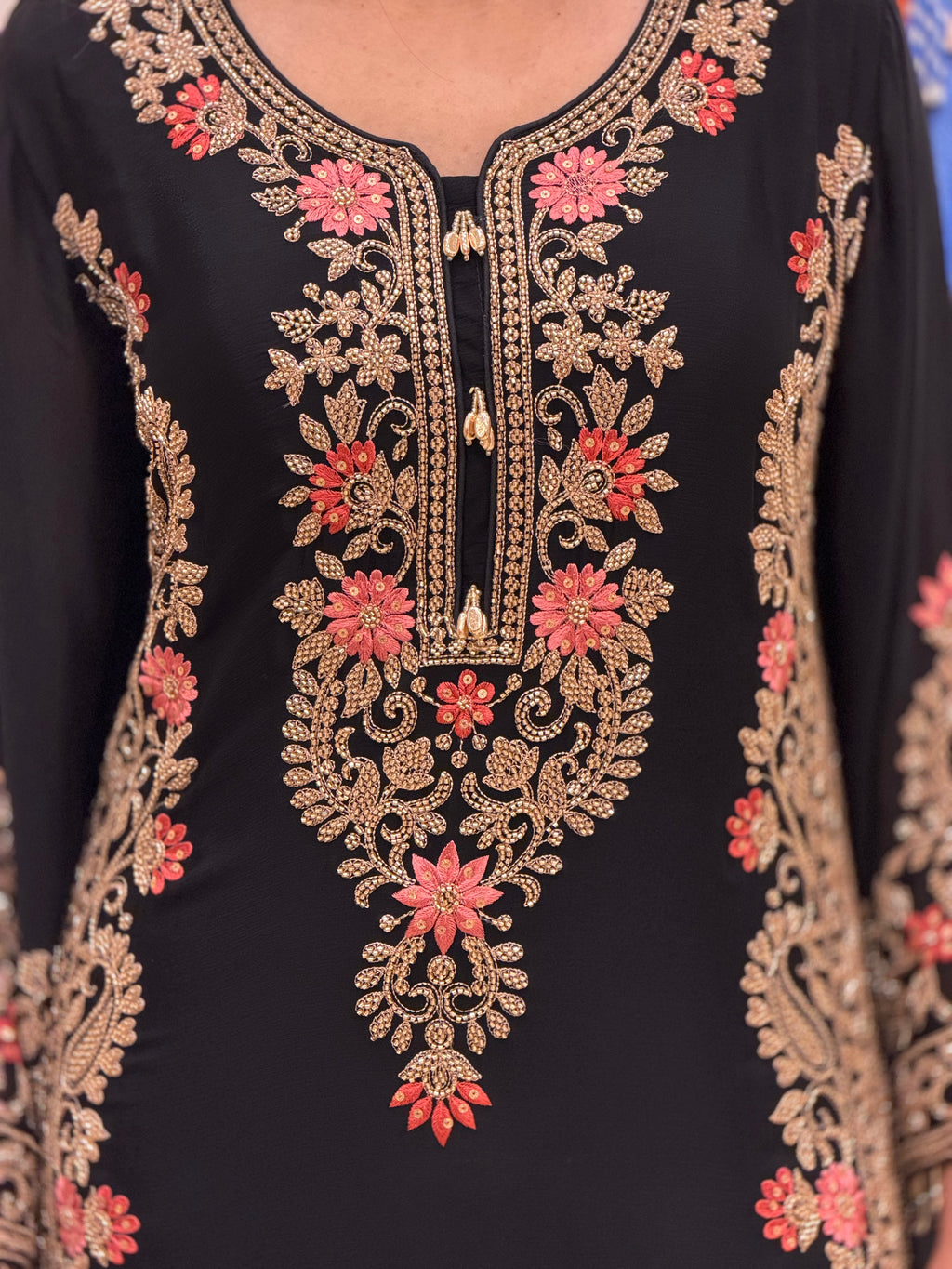 Luxury Chinon Long Shirt with Hand Beads & Resham Embroidery