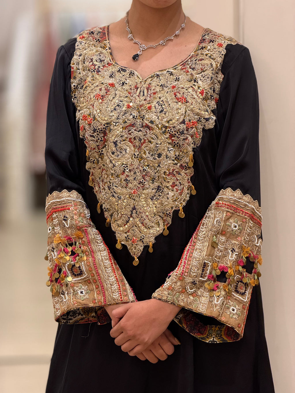 Premium Beige Dori Appliqué Handwork Kurta for Women
