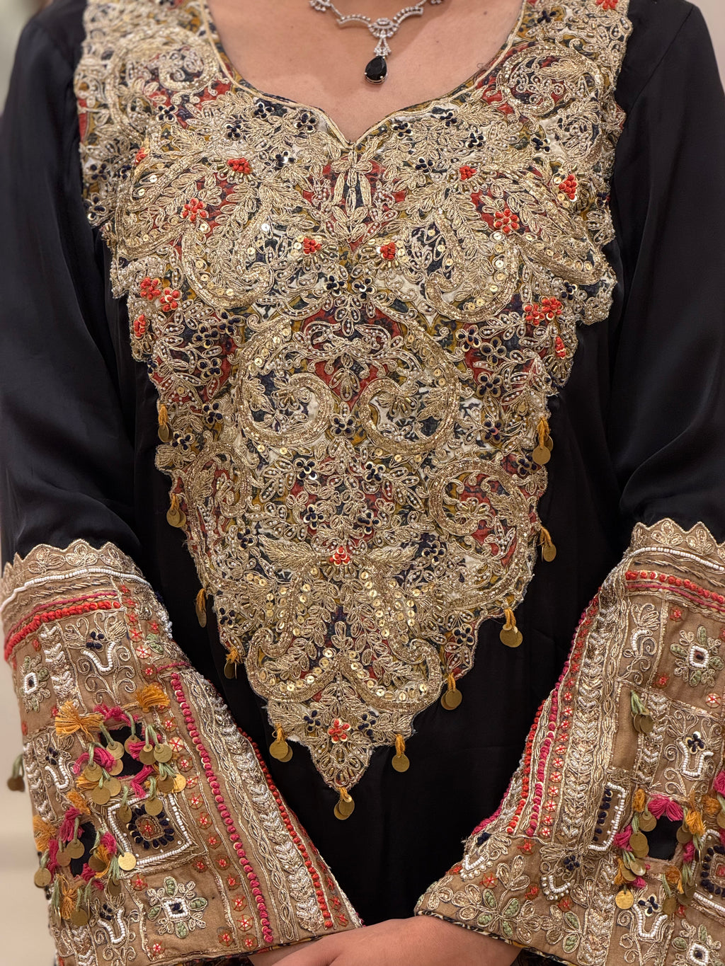 Premium Beige Dori Appliqué Handwork Kurta for Women
