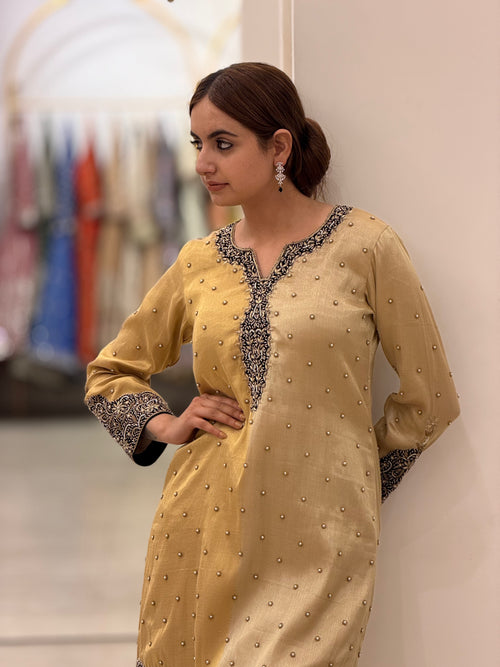 Golden Tissue Zardozi Dabka Embroidered Suit
