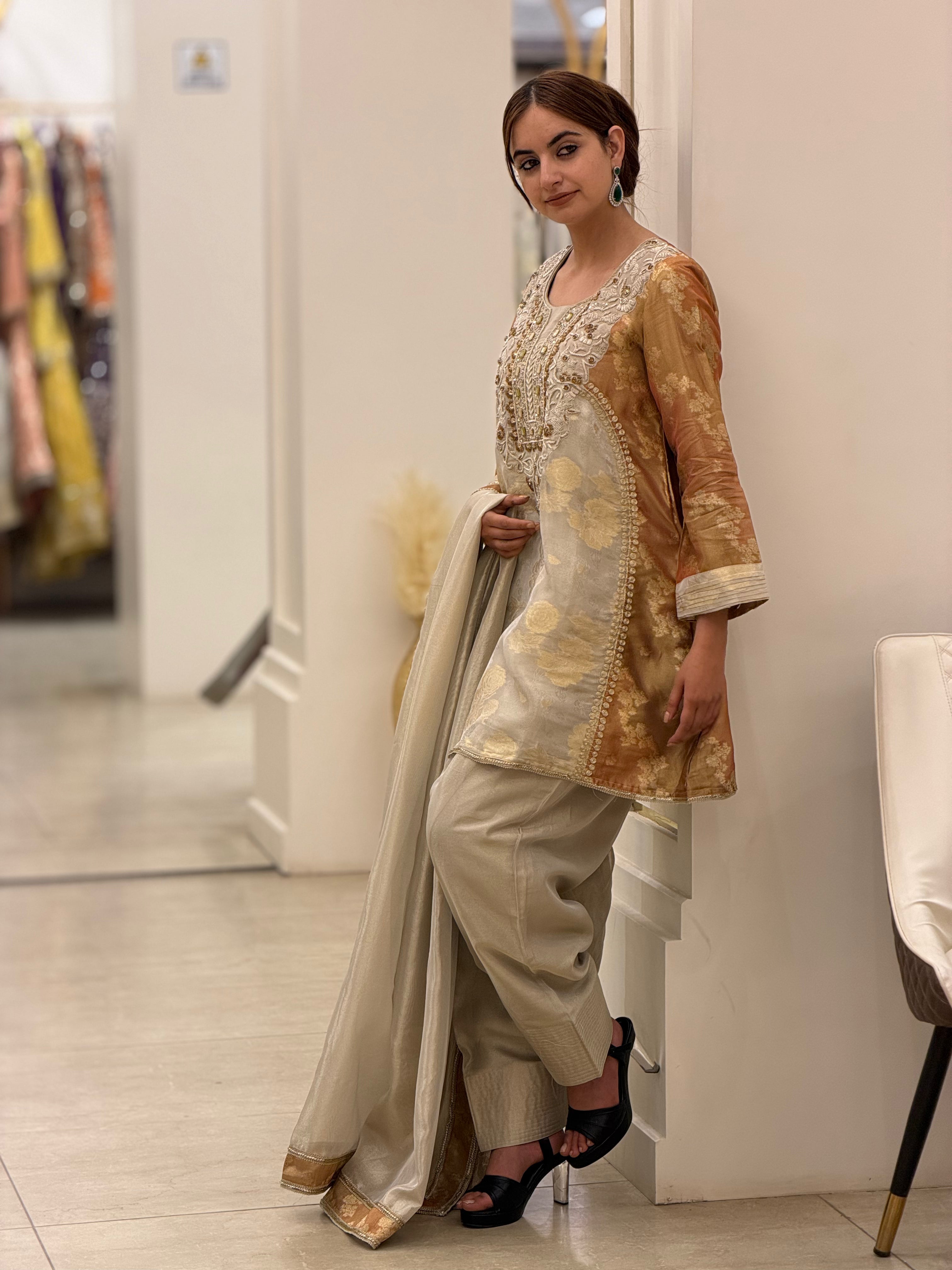 Luxury Tissue Organza Zardozi Dabka & Jewel Work Suit for Women