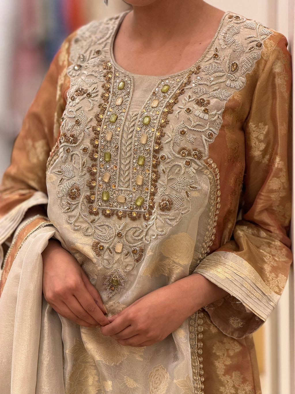 Luxury Tissue Organza Zardozi Dabka & Jewel Work Suit for Women