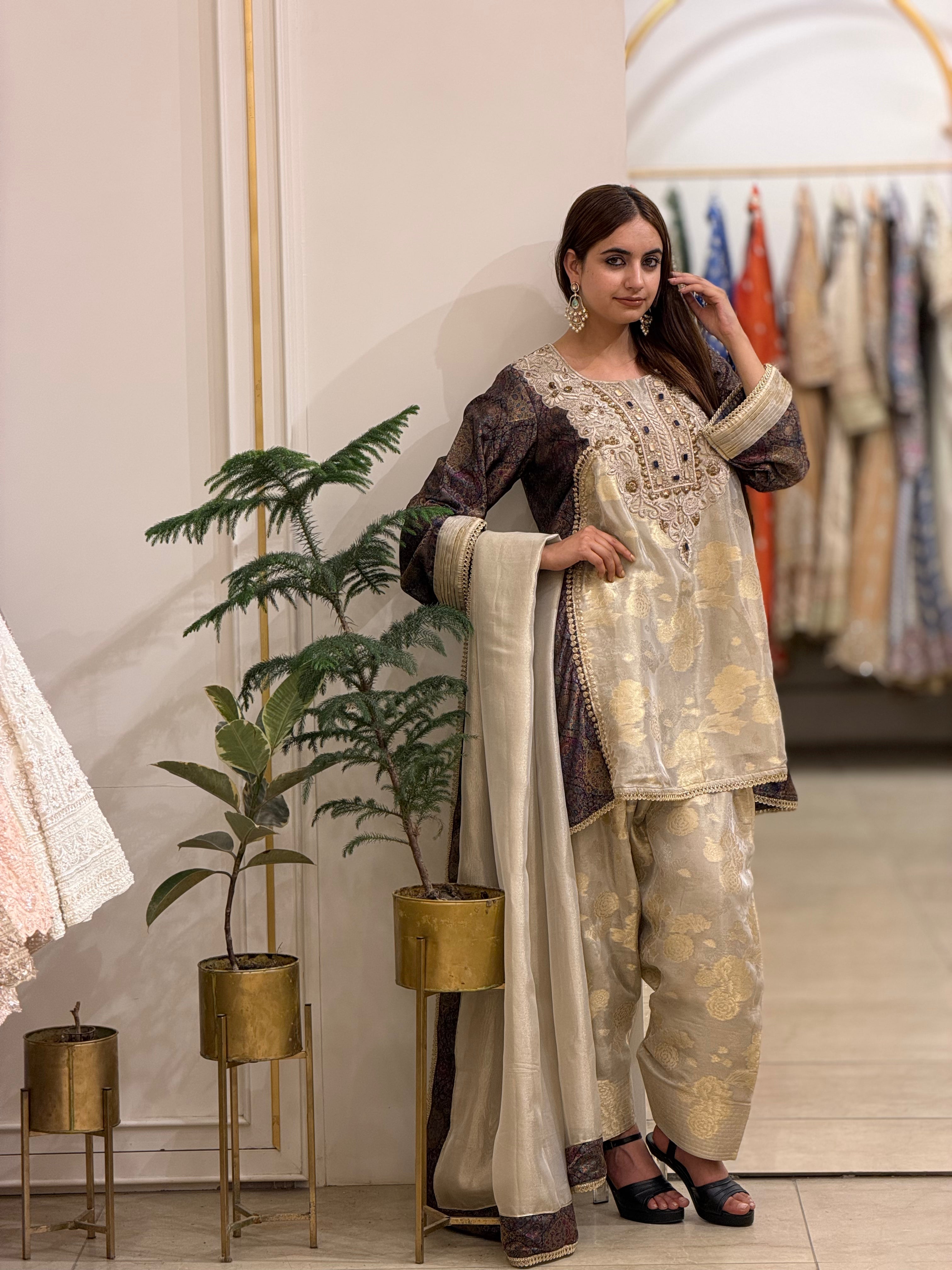 Luxury Tissue Organza Zardozi Dabka & Jewel Work Suit for Women