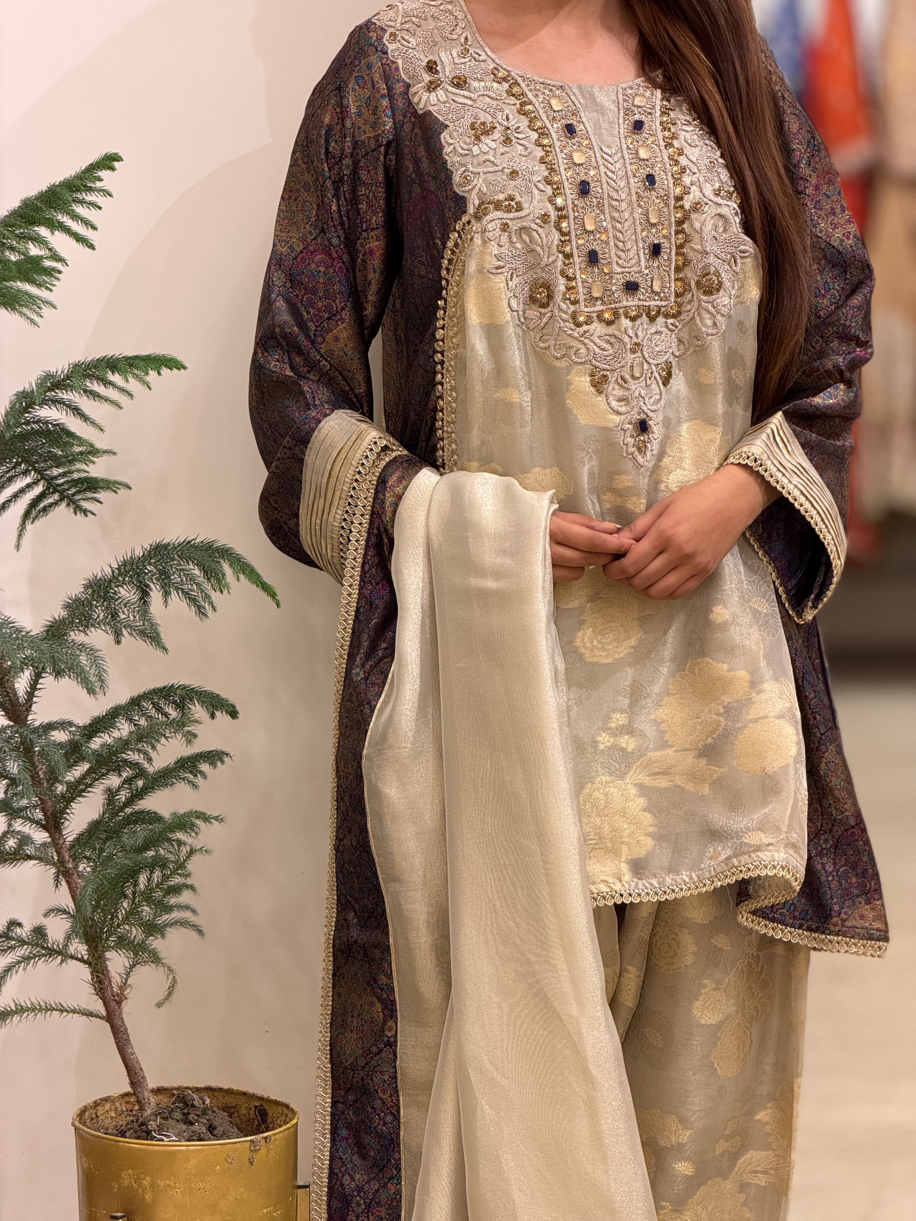 Luxury Tissue Organza Zardozi Dabka & Jewel Work Suit for Women