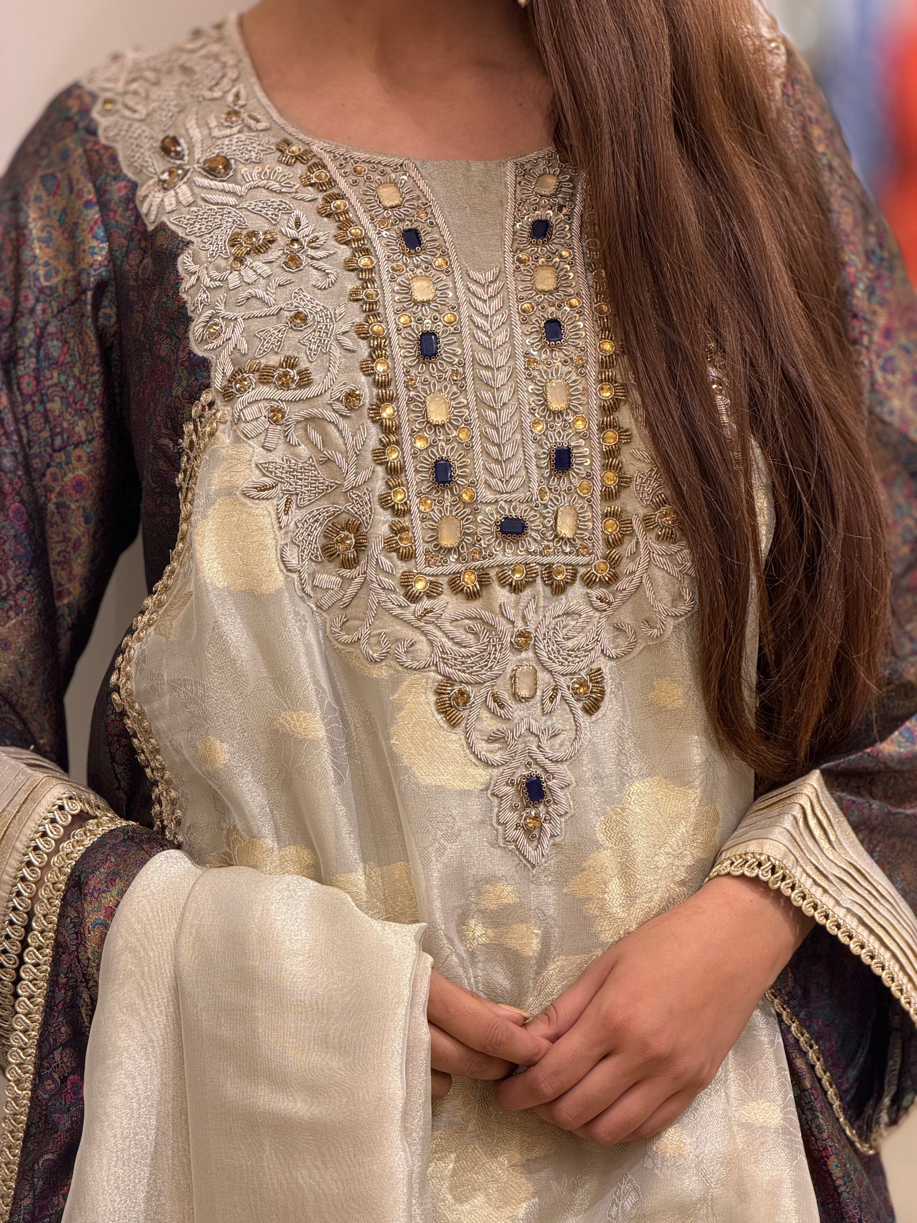 Luxury Tissue Organza Zardozi Dabka & Jewel Work Suit for Women