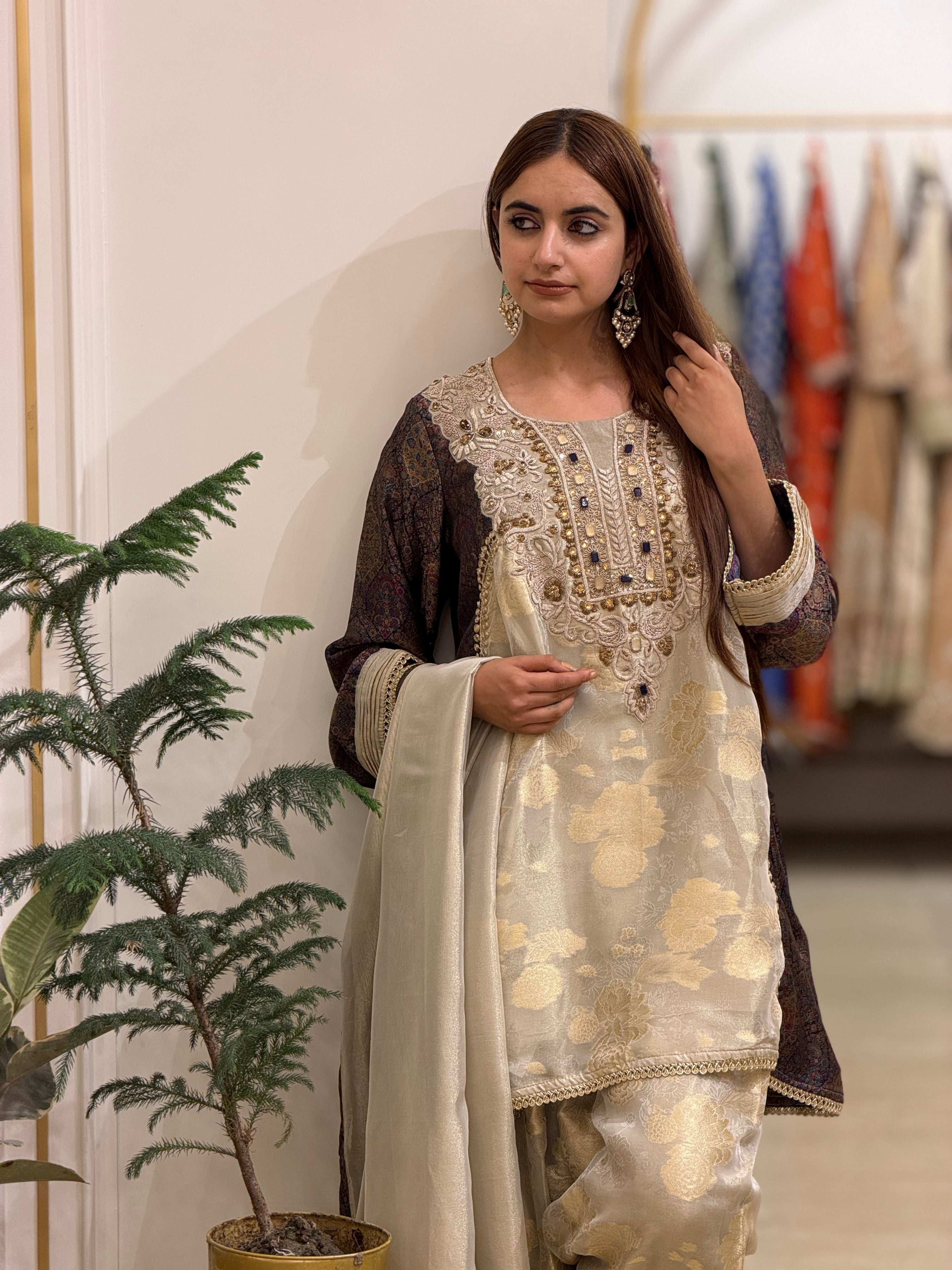 Luxury Tissue Organza Zardozi Dabka & Jewel Work Suit for Women
